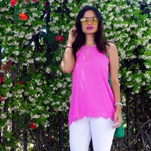 Scallop pink halter top